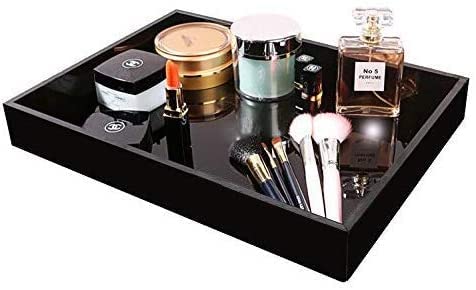 SHARMA PLASTICS Acrylic Vanity Organizer, Remote Control Tray, Sturdy Square Tray - Black (8" X 12")