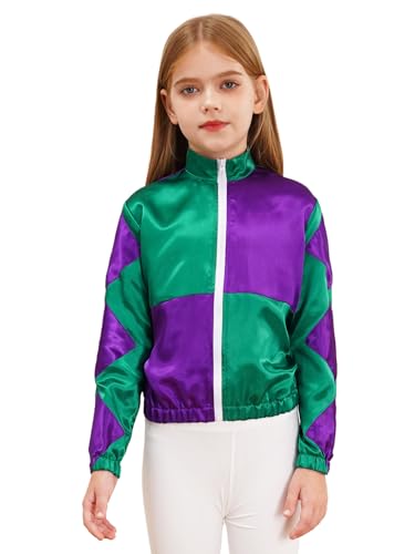 Choomomo Girls Horse Racing Jacket Color Contrast Coat Long Sleeve Zipper Top for Kids Riding Show3