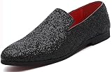 Haza Pairs Mens Smoking Sparkling Slipper Metallic Sequins Textured Glitter Tuxedo Slip-on Prom Loaf