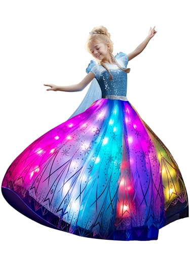 UPORPOR RGB LED Light Up Princess Dress, Interactive Girls Princess Costume Halloween Dress Up Clothes, Syncs with Music, App Remote Control, for Birthday, Party, Christmas, School Activities, 110