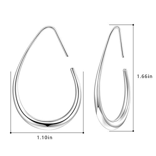 Lightweight Teardrop Hoop Earrings For Women - 14K Gold/White Gold Plated Large Oval Pull Through Hoop Earrings High Polished Statement Jewelry Gift For Women Teen Girls #TOP1