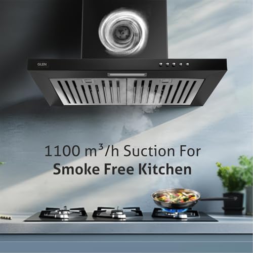 Glen 60 cm 1100 mยณ/hr T-Shape Kitchen Chimney || Baffle Filter||easy clean ||(Hood Kona, Push Buttons Control,Black) - Image 2