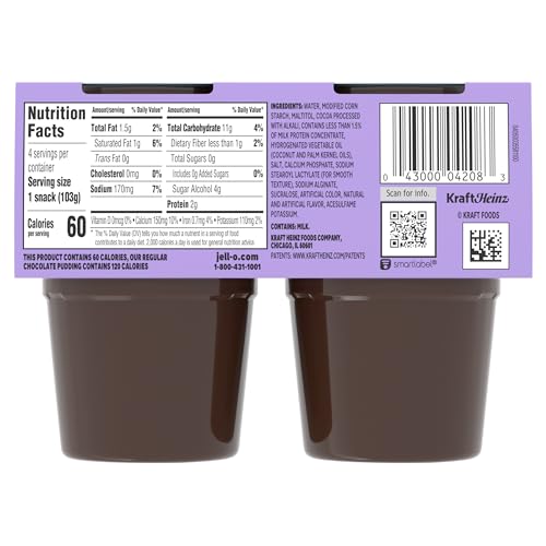 Jell-O Chocolate Zero Sugar Ready-to-Eat Pudding Snack Cups, 4 ct Cups