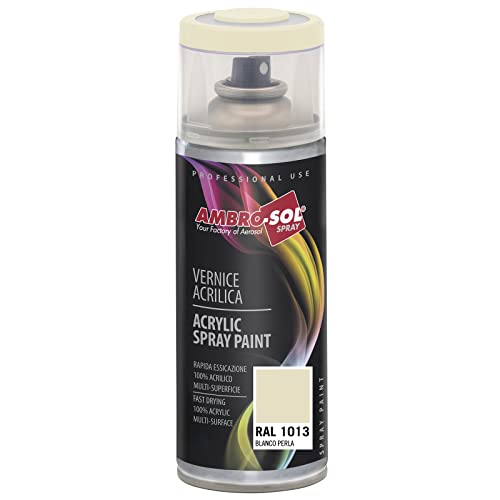 AMBRO-SOL - Pintura acrílica en spray, color Blanco Perla, RAL 1013, exteriores e interiores, 400 ml, El embalaje puede variar