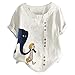 Camicia da donna con scollo a V, in lino, taglie forti, casual, a maniche corte, estiva, elegante, tinta unita, alla moda, taglie grandi, per feste, boho, F#bianco., XXL