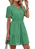 RUMIA Summer Dresses for Women 2026 V Neck Eyelet A Line Graduation Beach Wedding Guest Spring Dress Green Medium