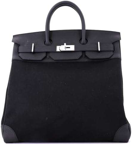 Pre-Loved HAC Birkin Bag Toile and Black Togo with Palladium Hard...