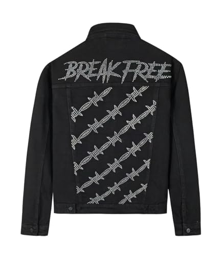 Image of SHION7 Men's Denim Jacket, Slim Fit Streetwear Jean Jackets For Men, Fashionable Embellished Rhinestone Jeans Coat