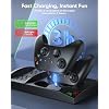 Charger Stand with Cooling Fan for Xbox Series S Console and Controller,Vertical Dual Charging Dock Accessories with 2 x 1400mAh Rechargeable Battery and Cover, Earphone Bracket for XSS(Black)