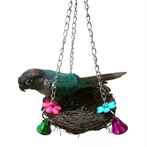 Nichoir suspendu avec chaîne et jouet cloche pour grand perroquet 25cm