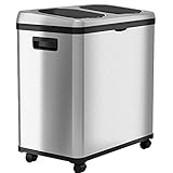 iTouchless 16 Gallon Touchless Sensor Trash Can/ Recycle Bin with Wheels, 60 Liter Stainless Steel Dual-Compartment (2 x 8 Gallon) Kitchen Recycling and Garbage Trashcan
