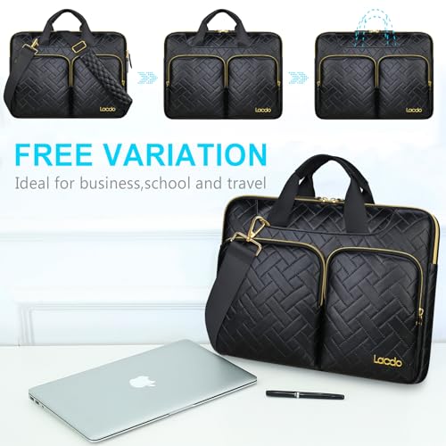 Lacdo 360° Protective Laptop Shoulder Bag, 14 Inch Laptop Sleeve Case for HP Dell ASUS Acer Chromebook 14, HP Stream, Dell Inspiron, IdeaPad, Acer Spin, ASUS ZenBook Computer Bag, Elegant Black4