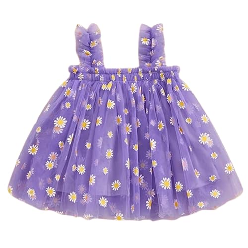 Image of TotzTouch Baby Girls Knee-Length Dress | Frock Cami Strap Flared Printed Net Sleeveless Gown