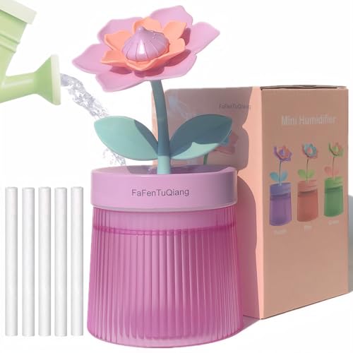 Image of Desk Mini Humidifier,Personal Small Humidifier Diffuser 260ml Portable,Cute,Flower,Quiet,Cool Mist, Auto Off,Colorful Light,Top Fill Air Humidifier for Plants Bedroom Baby Room Office Travel Home
