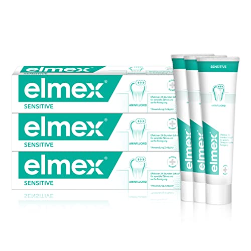 elmex Zahnpasta Sensitive 3x 75ml – sanfte Zahnreinigung und Schutz für schmerzempfindliche Zähne – klinisch bestätigt für starke Zähne und gegen Karies 1
