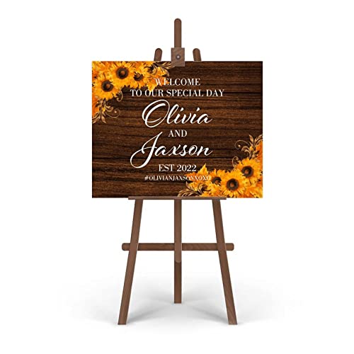 Panneau de mariage en bois personnalisé avec tournesols jaunes - 40x50 cm pour décoration - 3