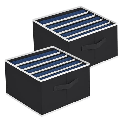 Homsorout Drawer Organizer for Clothing - Foldable Wardrobe Clothes Organizer with Handles, Fabric Jeans Organizer, Closet Organizers and Storage bins for Jeans, Clothes, Sweater, 2 Pack, Black
