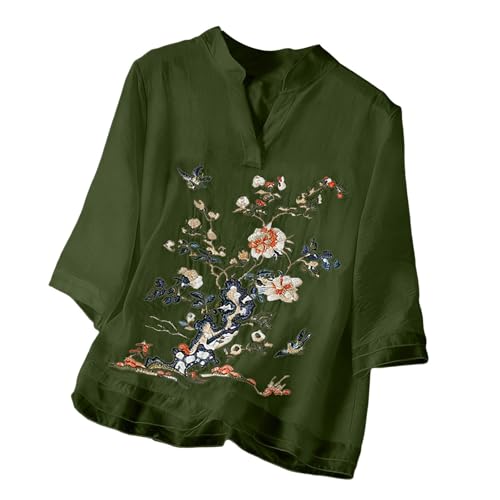 Top de Manga Corta con Cuello en V, Bordado y Estilo Casual a la Moda sin Etiqueta Talla, algodón, Ajuste Relajado Ligero, Ideal para Ocio, Primavera Urbano/g