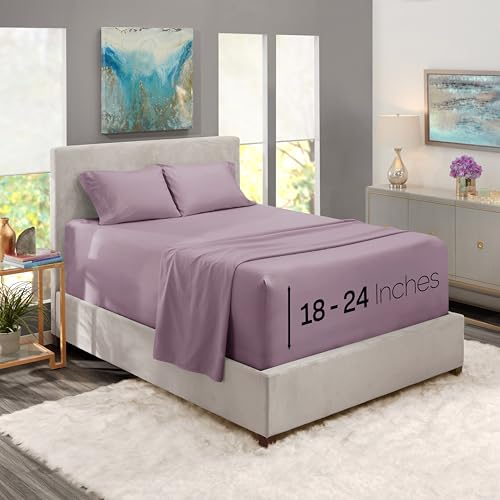 Image of Nestl King Size Sheet Set, 4 Piece Extra Deep Pocket (18-24 inches), Microfiber, Hotel Luxury, Soft, Breathable, Wrinkle-Free, Easy to Care, Dusty Purple
