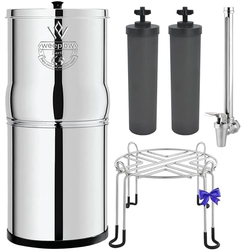 Weeplow Earth Gravity Water Filter System 8.5L Stainless Steel Countertop Filter Compatible with Berkey Systems Includes 2 OPure 2 Filter Elements