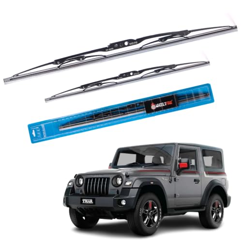 Image of Windshield Car Wiper Blades Metal Frame Water Repellant Cleaning Wiper Blades Refills Best for Mahindra Thar (2019 Onwards) Dr 13 inch /Pa 13 inch