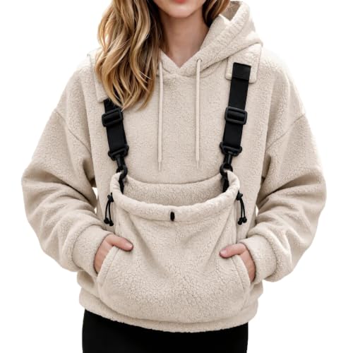 Cat Pouch Hoodie for Women Pet Carrier Animal Holder Fleece Pullover Tops — view 6