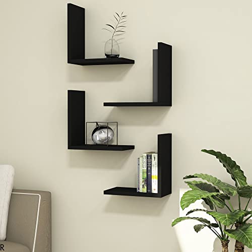 [en.casa] Lot de 4 Étagères Murales pour Entrée Salon Cusine Meuble de Rangement Multi-Usages Capacité de Charge 4 x 5 kg Panneau de Particules 30 x 30 x 16 cm Noir
