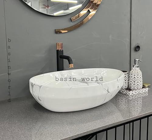 Image of IMPORTED Ceramic Wash Basin Countertop Tabletop Bathroom Sink Wash Basin (20 x 14.5 x 5.5 INCH) NCTT-364