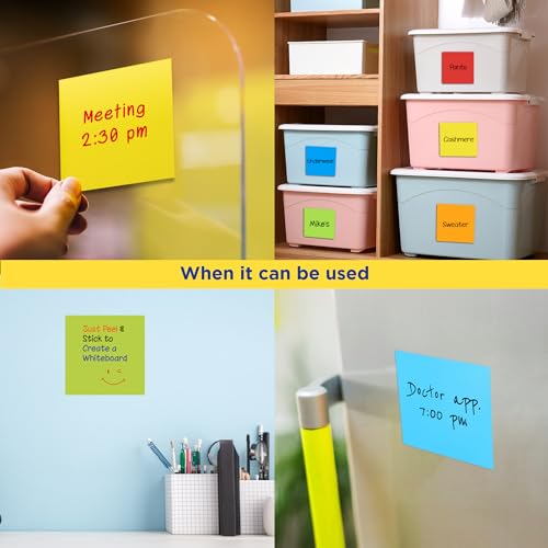 Image of SOLO Whiteboard Sticky Notes (10x10 cm, Pack of 6) - Reusable, Washable & Restickable up to 2000 Times with Magnetic Marker - Multicolor Notes for Office, School & Home