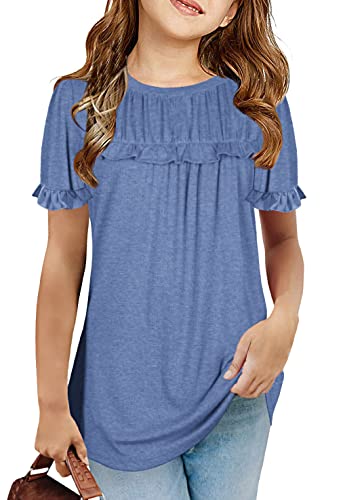 Image of Haloumoning Girls Crew Neck T Shirts Peplum Babydoll Tops Tees 4-15 Years | Girls T-Shirts, Casual Loose Tunic Tops, Cute Ruffle T Shirts, Short Sleeve Shirts, Long Sleeve Blouse