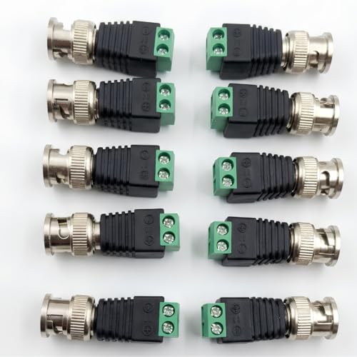 Image of WIRESLAB BNC Male Connector with Screw Terminal, Green, for CCTV Camera, DVR, NVR, Pack of 10