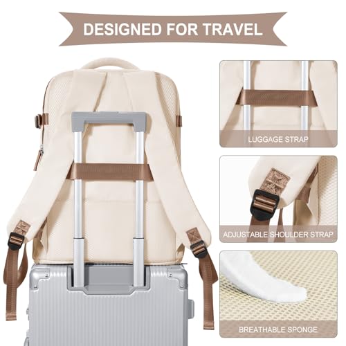 Image of coowoz Large Travel Backpack For Women Men,Carry On Backpack Flight Approved,Hiking Outdoor Rucksack Casual Daypack Travel Bag Essentials Personal Item Backpack (Beige Brown-L)