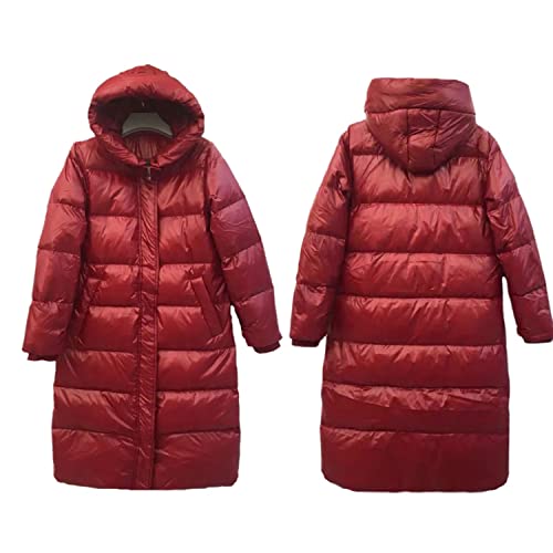 BAILEYU Mujeres Damas Abrigo Acolchado Largo Talla Extra Parka con Capucha Cremallera Completa sobre la Rodilla Chaqueta de Plumón Brillante,Red,L(60