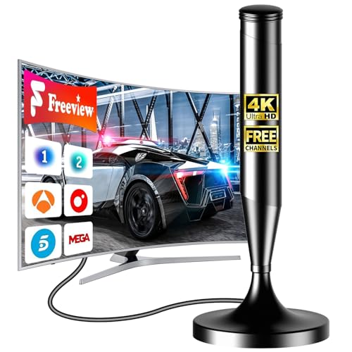 Antena TV Interior Potente para Smart TV – Antena TDT HD 4K/1080P con Recepción 360° de Largo Alcance, Base Magnética Fuerte, Cable Coaxial de 5 m, Compatible DVB-T2/DVB-T, Señal Estable