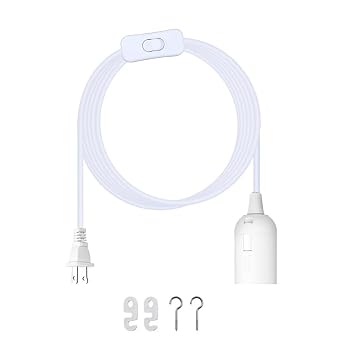 Hanging Light Cord Pendant Light Cord with Switch Light Socket Extension Light Bulb Socket Cable Lamp Kit for E26 E27 Lamp Socket Lantern White