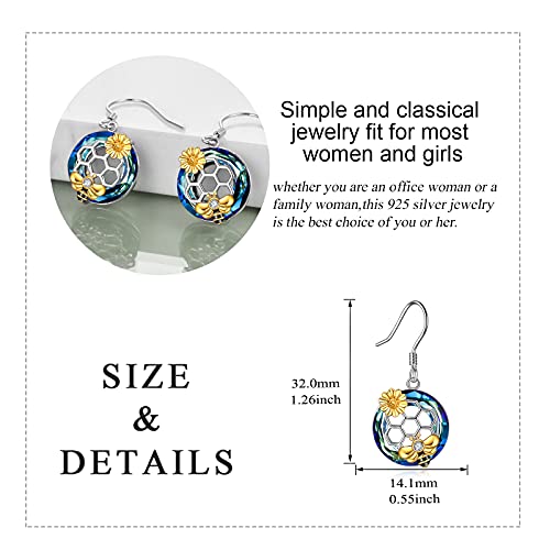 Image of LUHE Bee Earrings for Women 925 Sterling Silver Bumble Earrings with Honeycomb Honeybee Jewelry Dangle Gifts for Women