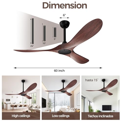 Image of Obabala 52 Inch Ceiling Fan Without Lights, Walnut Finish | Outdoor Ceiling Fan with Remote, 6-Speed Adjustable Reversible DC Motor for Patio & Living Room
