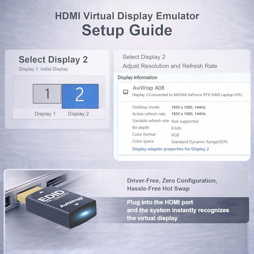 HDMI Dummy Plug, EDID Emulator, Adaptador HDMI 2.1 virtual 4K/60Hz miniatura 4