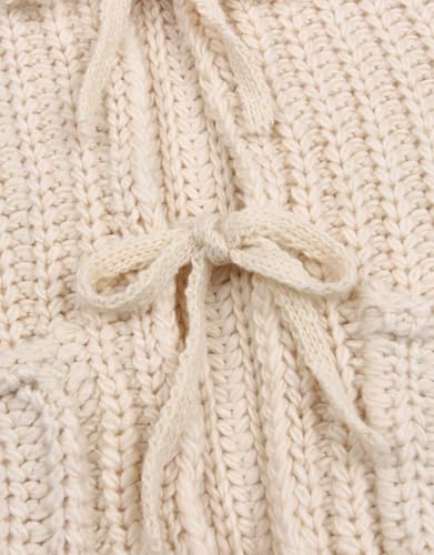 Image of Trendy Cardigan Sweater Vest Crochet Knit Top Sleeveless Bows with Pockets