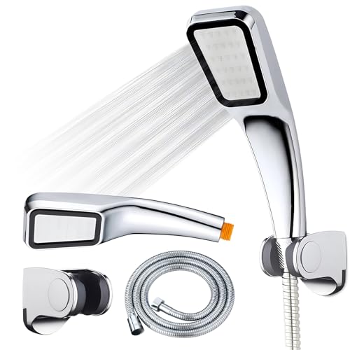 Handbrause Set, Duschkopf mit Schlauch und Halterung, 300 kleine Löcher Druck Wasser Booster, Halterung 37 Grad Einstellbar, 1,5m Duschschlauch - Für Badewanne und Dusche