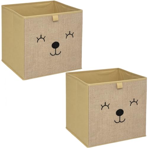 Toilinux.com - Juego de 2 cajas de almacenamiento para niños (efecto yute animal), color blanco 29 cm. Ancho: 29 cm - Marrón