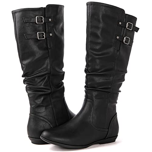 GLOBALWIN Women’s Black Flat Boots Knee High Fashion Dress Riding Boots For Women 6M - image 1