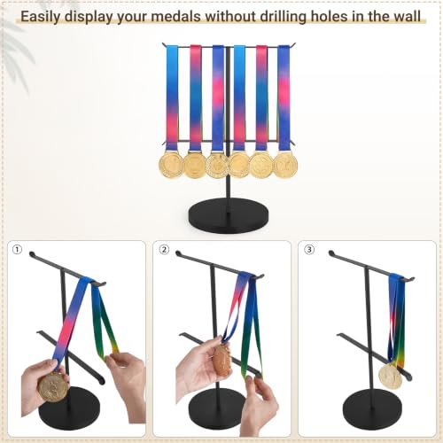 Image of Mkono Medal Hanger Display, Metal Medal Holder, Race Award Medals Display Stand for Running, Sports, Marathon, Wrestling, Taekwondo, Wood and Iron Material, 12x16 Inches (Black)
