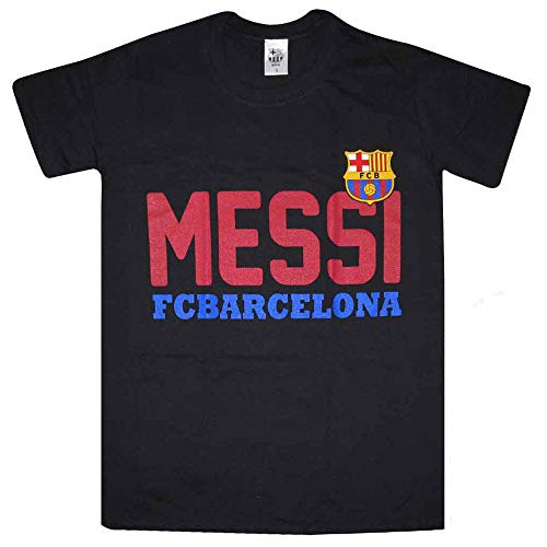 FC Barcelona F.C. T-Shirt Officiel FC Barcelone avec Blason et Lionel Messi (100% Coton) XL Multicolore