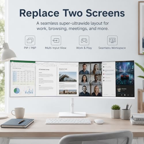 Image of Deco Gear 49 inch Curved Ultrawide Gaming Monitor, 144Hz DFHD 3840x1080 32:9 VA Display, 1ms MPRT, Adaptive Sync, HDR, 1800R, PIP /PBP, 2 HDMI 2 DisplayPort, White Display for PC & Laptop