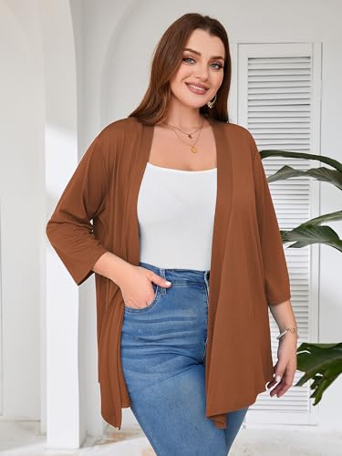 Image of AusLook Women's Plus Size Lightweight Open Front Cardigan 3 /4 Sleeve Cover Ups Shrugs Shawls and Wraps Kimono Jacket Coat
