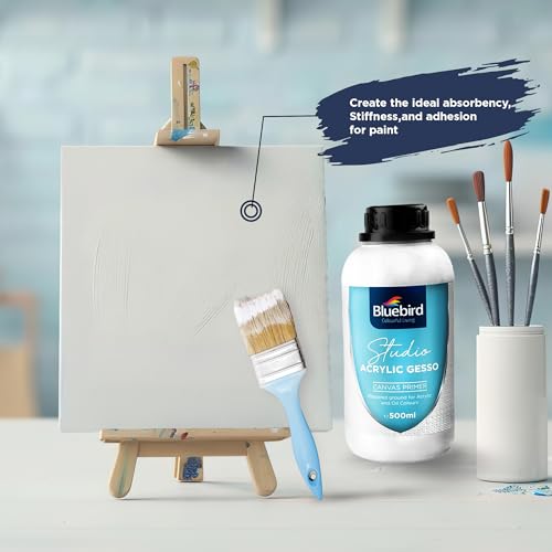 BLUEBIRD Studio Acrylic Gesso - Liquid Gesso Primer for Arylic Painting, Surface Prep Medium (White, 16.9 Fl Oz / 500 ML)