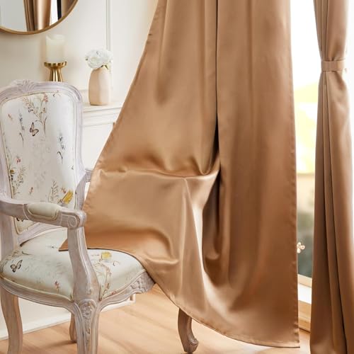 Image of amazon basics - Room Darkening Blackout Door Curtains, 100% Room Darkening | 7 Feet |Set of 2| Plain Design | for Living Room and Bedroom | 115cmx210cm, Color- Gold