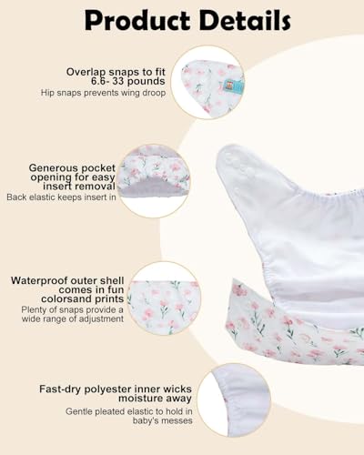 Image of ALVABABY Baby Cloth Diapers 6 Pack with 12 Inserts Cloth Diaper Covers Adjustable Washable Reusable for Baby Girls and Boys 6DM138A