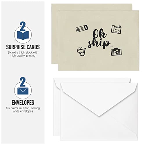 Cruise On Gift Card, Fun Surprise Greeting Card, Oh Ship! You're Going on a Cruise, Ideal for Vacation Announcement, Bon Voyage Gift, 2-Pack